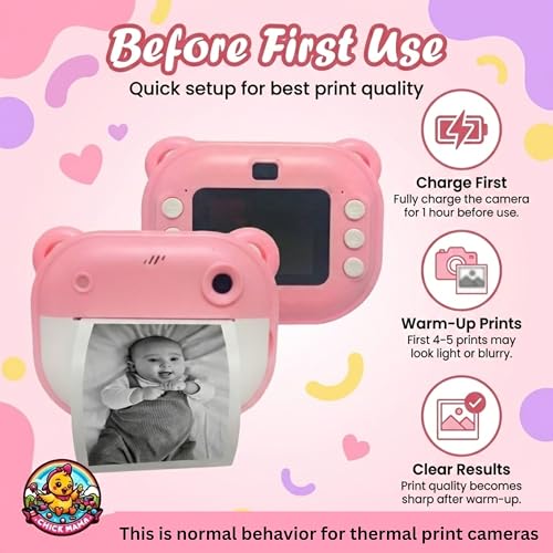 Image of Chickmama Kids Instant Print Camera, 1080P HD 13MP, Thermal Inkless Printing, Rechargeable Digital Camera for Kids, Gift for Boys & Girls Age 3-12, 2 Roll Paper Included