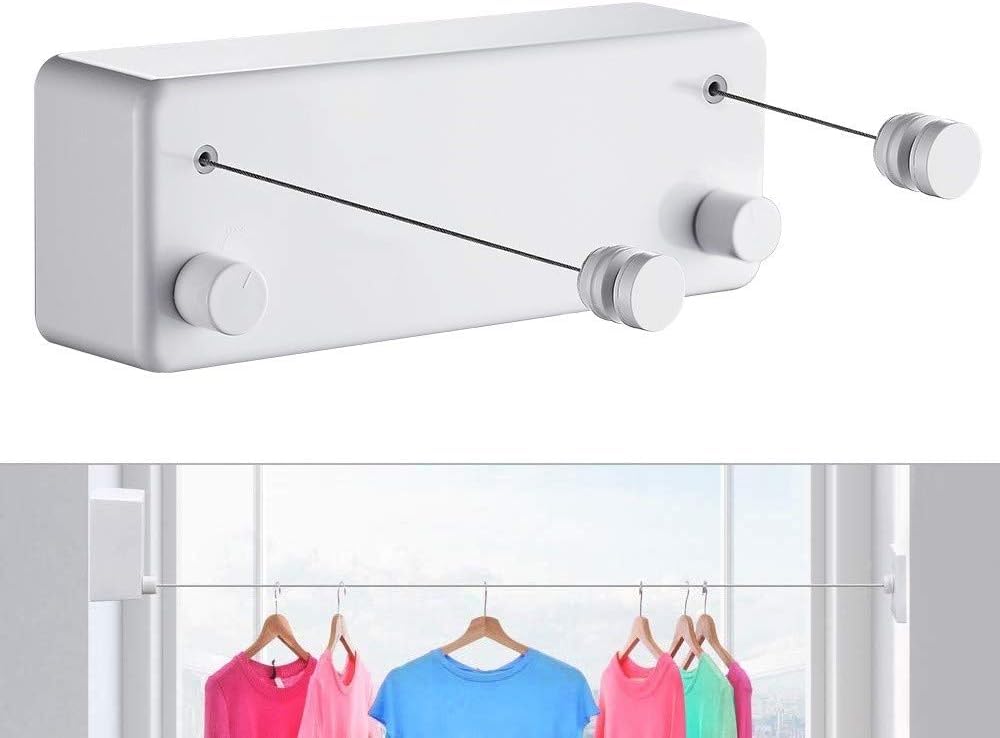 Retractable Cloth line for Drying Clothes Indoor,Heavy Duty Double Cloth Drying Rope for Balcony,Wall Mounted Cloth Drying Stand Laundry Clothesline Adjustable Washing Line 13.8 Ft Wire (Large)-image-13
