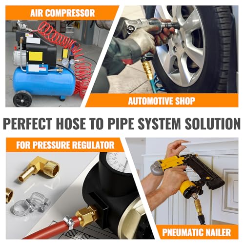 Sungator Brass Hose Barbed Elbow Fitting, 90 Degree 3/8'' Barb X 3/8 Inch Npt Male Elbow Fitting With 2 Hose Clamps, 3/8 Inch Barb To 3/8 Inch Npt Elbow Adapter thumb #4