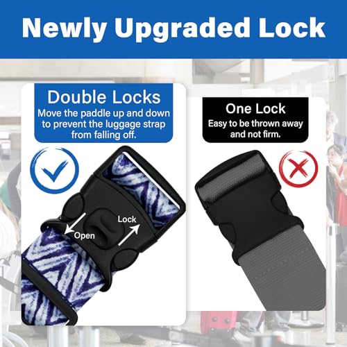 Image of 2 Pack Luggage Straps for Suitcases, Adjustable Travel Belt with Double Lock and Quick Release Buckle, Heavy Duty Nylon Bag Packing Strap, Unique Identifiers Business Travel Accessories-Blue Wave