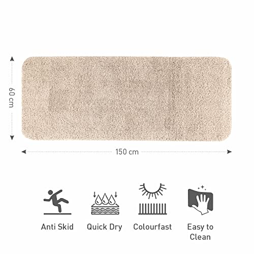 Image of Obsessions Ultra-Absorbent Quick-Dry Bath Runner | 1400 GSM Polyester | Soft, Non-Slip & Fast-Drying Bathroom Rug for Safety & Comfort | 60 x 150 cm | Light Beige
