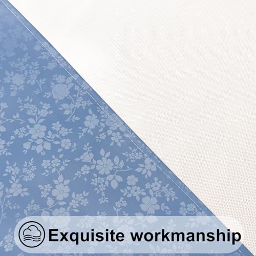Image of Smiry Waterproof Heavy Duty Vinyl Fitted Tablecloth for 36 inch-44 inch Round Table | Elastic Plastic Table Cloth, Wipeable Washable Floral Patio Table Cover for Picnic, Kitchen and Dining, Haze Blue