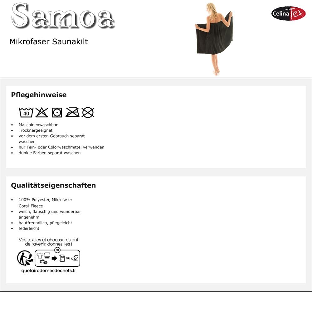 CelinaTex Samoa damski kilt do sauny, rozmiar L/XL, antracyt, mikrofibra, do sauny
