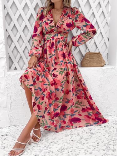 Image of Sister Amy Women's Boho Floral Print Square Neck Beach Party Flowy Ruffle Midi Dress