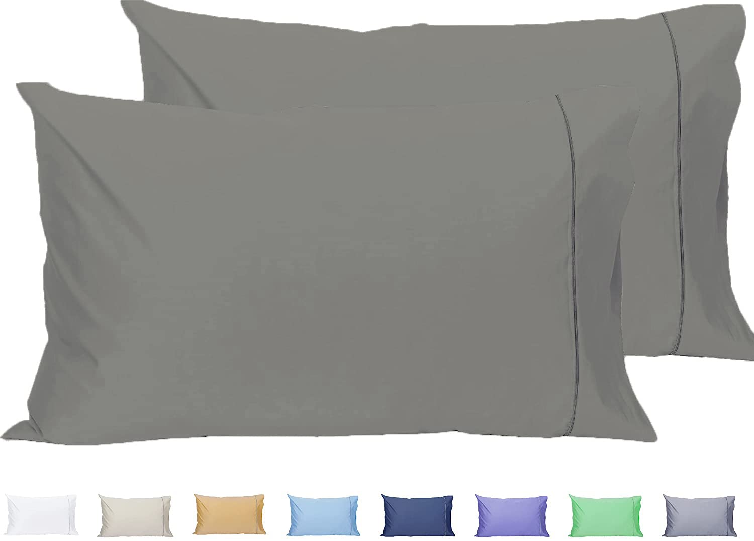 Precious Star Linen American Choice - Funda de almohada de algodón egipcio de 425 hilos, 2 piezas, color gris oscuro