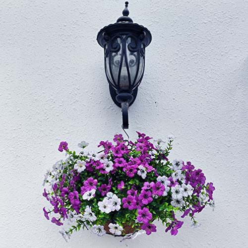 Artificial Flowers For Outdoor Fake Plants 4 Bundles Faux Outside Greenery Boxwood No Fade Plastic Shrubs Silk Flower For Farmhouse Home Garden Window Box Porch Patio Decor (Purple) #TOP1