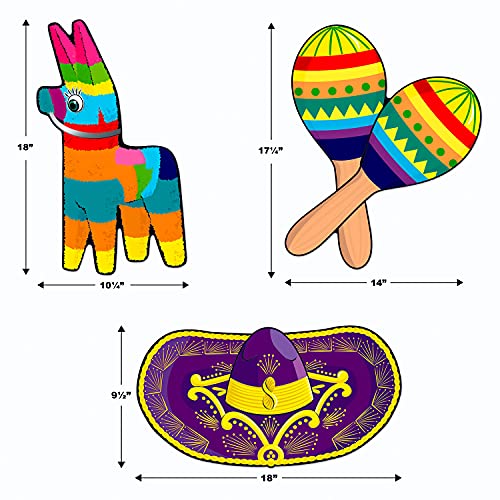 Beistle 3 Piece Paper Fiesta Cut Outs Cinco De Mayo Mexican Party Decorations Supplies, 17.5", Multicolored #TOP2