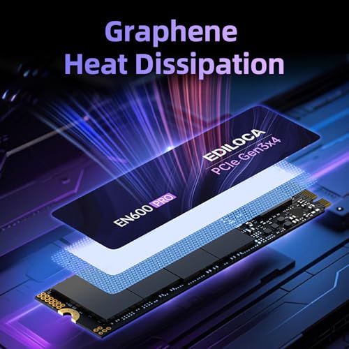 Image of Ediloca EN600 PRO SSD 2TB PCIe 3.0 Gen 3x4, NVMe M.2 2280, Up to 3200MB /s, Internal Solid State Drive, SLC Cache 3D NAND TLC, Graphene Cooling Sticker, Storage for PC, Desktop and Laptops