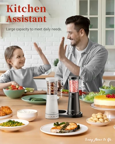 Electric Salt and Pepper Grinder Set with Storage Base Stainless Steel Rechargeable 4 5 - image 8