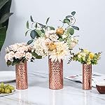 MyGift Modern Hammered Copper Tone Metal Tall Cylinder Flower Vases, Decorative Centerpiece, Set of 3 (Large, Medium, Small Sizes)