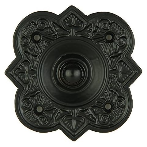 A29 Wired Iron Doorbell Chime Push Button in Black Powder Coat Finish Vintage Decorative Door Bell with Easy Installation Cover