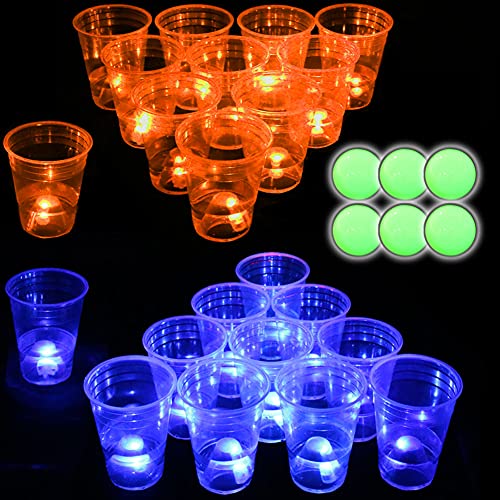 image for Glow in The Dark Beer Pong Set, Light Up Pong Cups for Indoor Outdoor 