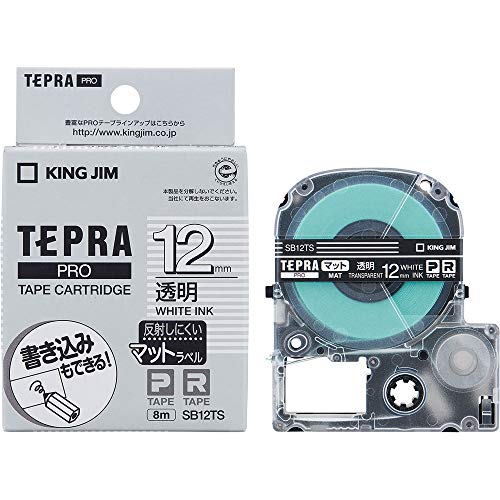 King Jim SB12TS Tepra PRO 12mm Tape Cartridge, Transparent/White