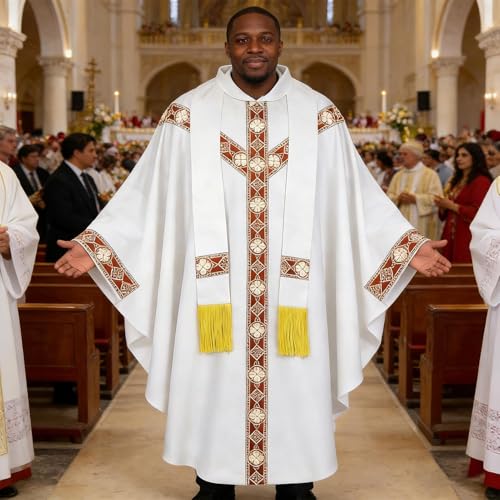 Disfraz de sacerdote para hombre con casulla eclesiástica blanca para recreaciones 3