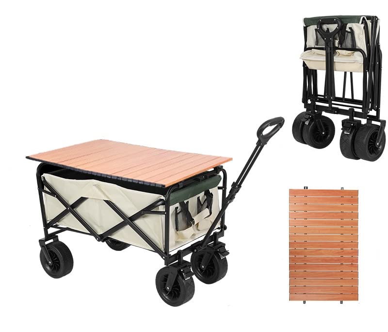 キャリーワゴン折りたたみ自立可大容量テーブル付きO型ハンドル高さ2段階調節角度調節錦大直径タイヤ台車アウトドアキャンプ用品レジャーカート収納 Amazon.co.jp: キャリーワゴン 折りたたみ 自立可 大容量 テーブル付き