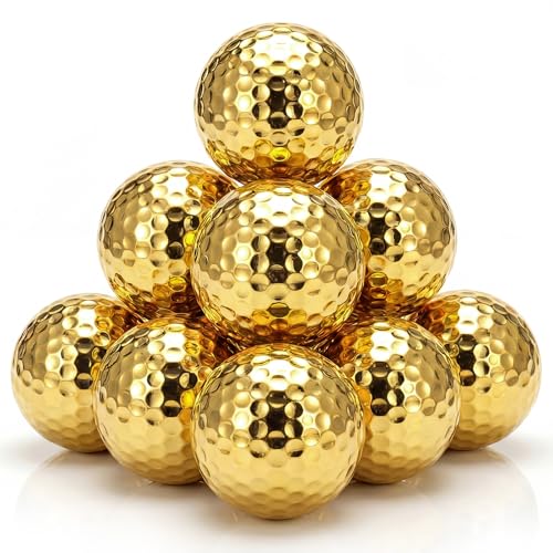 Shappy 12 Pcs Gold Golf Balls High Visibility Metallic Colored Golf Ball Funny Gifts for Men Dad Grandfather Novelty Practice Ball Golfer Gift Bulk