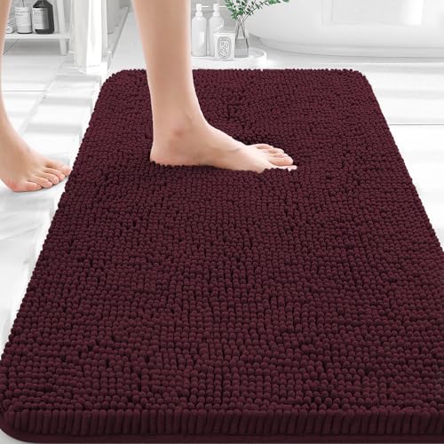 Image of OLANLY Bathroom Rugs 35x24, Extra Soft Absorbent Chenille Bath Rugs, Rubber Backing Quick Dry, Machine Washable Bath Mats for Bathroom Floor, Tub and Shower, Home Decor Accessories, Black Cherry