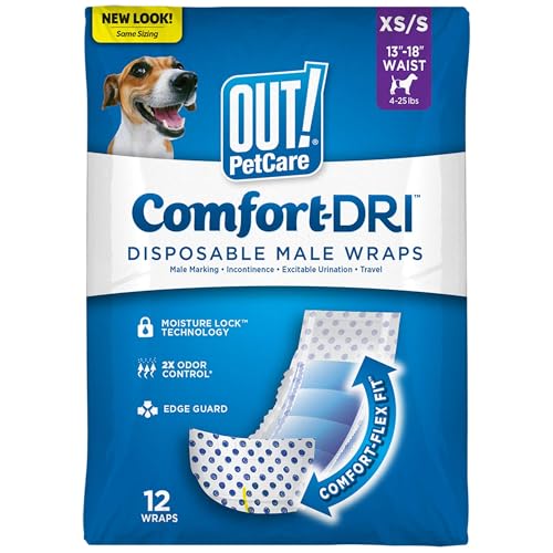 OUT! Envolturas desechables y absorbentes para perros machos con ajuste a prueba de fugas (paquete de 12)