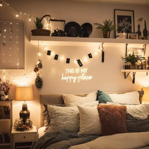 Image of This is My Happy Place Neon Sign Warm LED Neon Light for Aesthetic Room Decor Parties, Offices, Game Rooms, Weddings and Birthday Gifts, Party Wall Decor