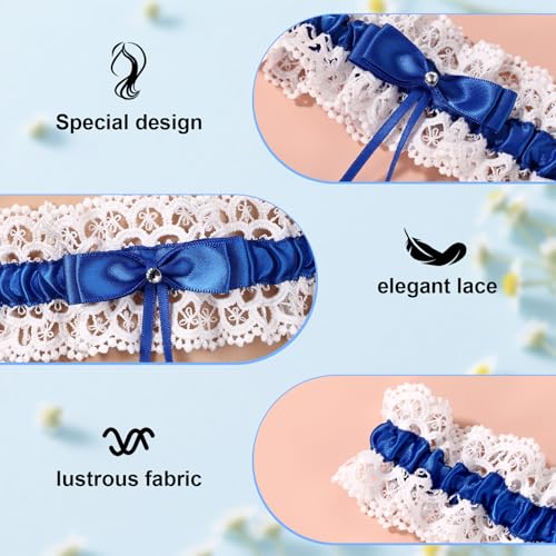 Image of Gosknor Bridal Wedding Garter, Lace Elastic Bow Leg Thigh Garter Belt Wedding Accessory for Women Girls Bride Shower Party