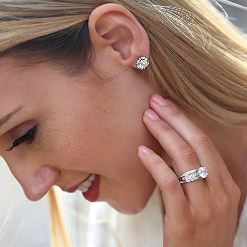 925 Sterling Silver Earrings 2.5 Cttw Round Cz Stone Halo Stud Earrings #TOP2