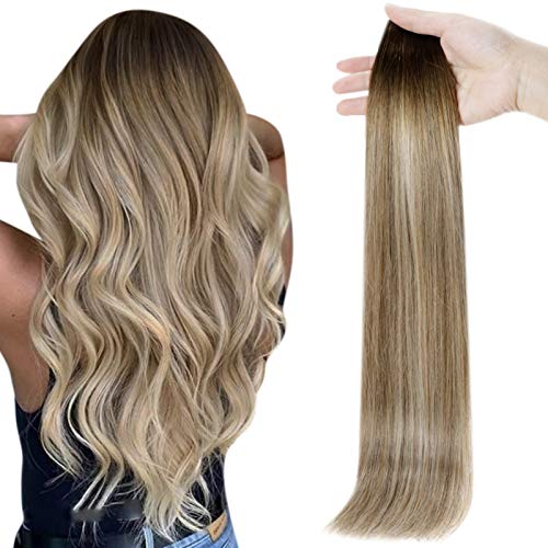 Full Shine Tape in Hair Extensions 20 Inch Color 3 Brown Fading to 8 and 22 light Blonde Invisible Tape in Extensions 20 Pieces Double Sided Tape in Hair Glue in Hair Extensiosn 25 Gram