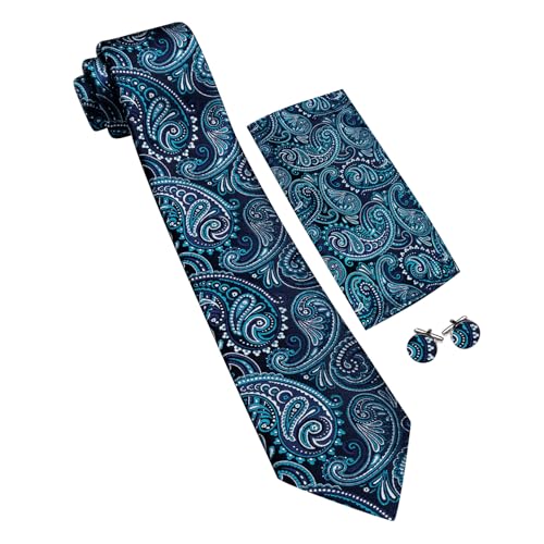 Image of YOHOWA Mens Ties Set Wedding Paisley Neckties with Handkerchief Cufflinks Formal Business