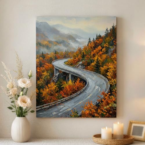 Cuadro de montañas de otoño en color naranja para decorar la entrada y el dormitorio
