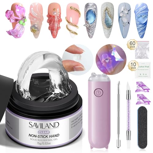 Image of SAVILAND PRO-Hard Solid Builder Nail Gel for Nails: 2026 Ultra-Strength | Non-Sticky | Clear 3D Nail Gel with U V Lamp for 3D Nail Carving Emboss & Fast Extension Professional Use Salon