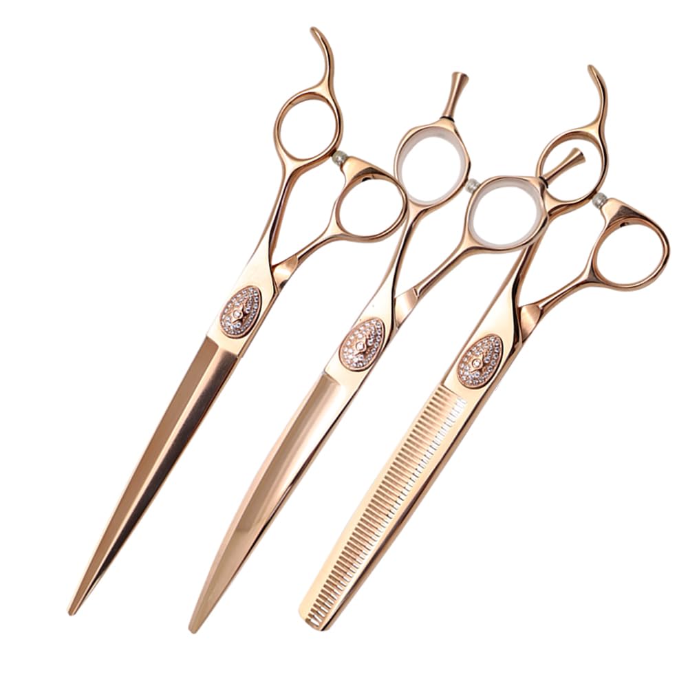 Professional Pet Grooming forbici Set VG10 7,5 pollici forbici da taglio dritte, forbici da taglio curve da 7,25 pollici e 7 pollici diradamento 50 denti, tasso di diradamento 30%