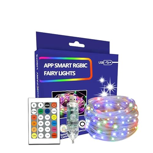 ngnsky Bluetooth LED RGB inteligentes coloriluces de cordón de hadas kits, aplicación y Control remoto, USB 5V,IP65, para fiesta, boda, decoración de centro de mesa,DIY. (10M)