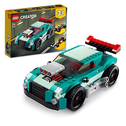 LEGO 31127 Creator Deportivo Callejero, Juguete 3en1, Coche de Carreras o Descapotable, Detalle de Cumpleaños para el Colegio, Regalo Niños de 7 años