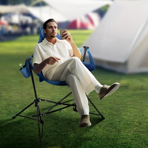 ALPHA CAMP Hammock Camping Chair, Folding Swinging Chair Portable Rocking Chair with Headrest and Cup Holder for Outdoor Indoor Lawn Beach Backyard Fishing, Supports 300lbs