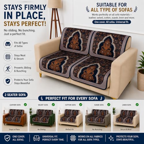 Image of Homerz Premium 'Maharaja Paradise Series' Sofa Cover | Net Fabric Sofa Cover | Washable, Anti-Dust Backed & Wrinkle Resistant Cover (Sheesh Mahal, 2 Seater, Seat Cover with Backrest)