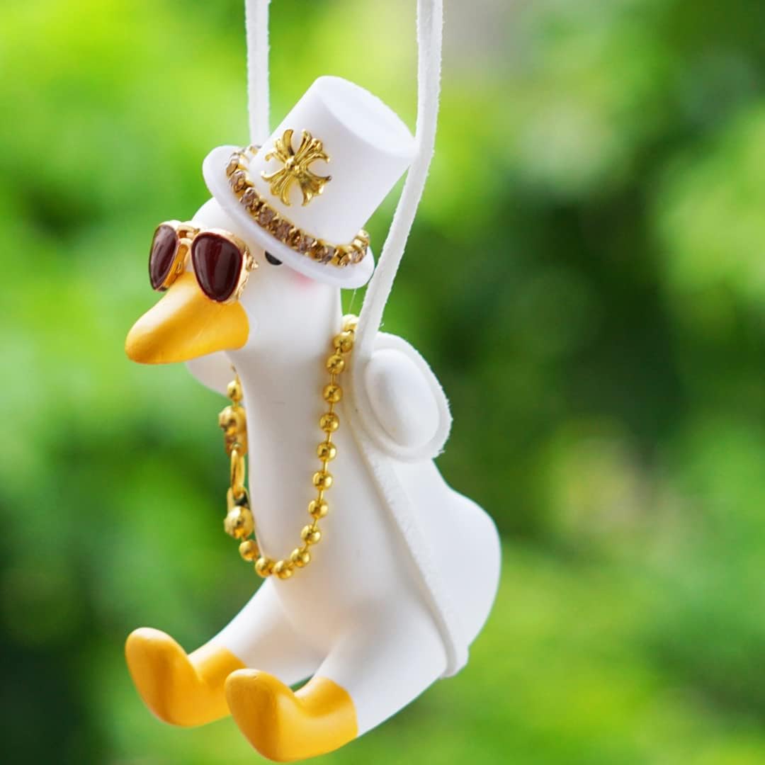 Funny Swinging Duck Car Mirror Hanging Ornament - Cool Automotive Rearview Mirror Accessories for Men Women Teens, Cute Truck Car Gifts Pendant Charm Decor (AC)
