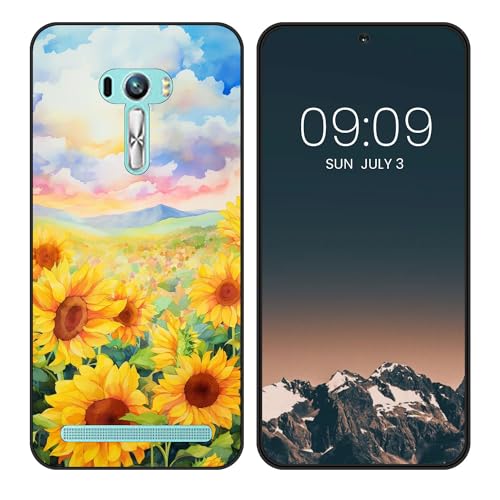 WUACYEAMING für Asus Zenfone Selfie ZD551KL Hülle,Mode Schutzhülle Schwarz Handyhülle mit Aesthetic Muster Weich Silikon Dünn TPU Stoßfeste Kratzfest Schutzhülle Cover-Sonnenblume