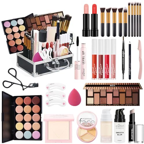 RoseFlower kit de maquillaje profesional completo, estuche maquillaje mujer con sombras de ojos profesionales correctores, brillo de labios, brochas de maquillaje, estuche de belleza de viaje