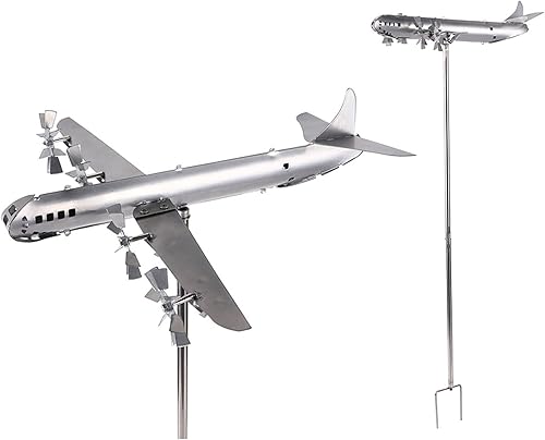 Miniatura 8 de Veleta mágica de metal cinético para avión hueco, molinillos de viento de metal cinético para patio y jardín, 3D cinético de viento giratorio de