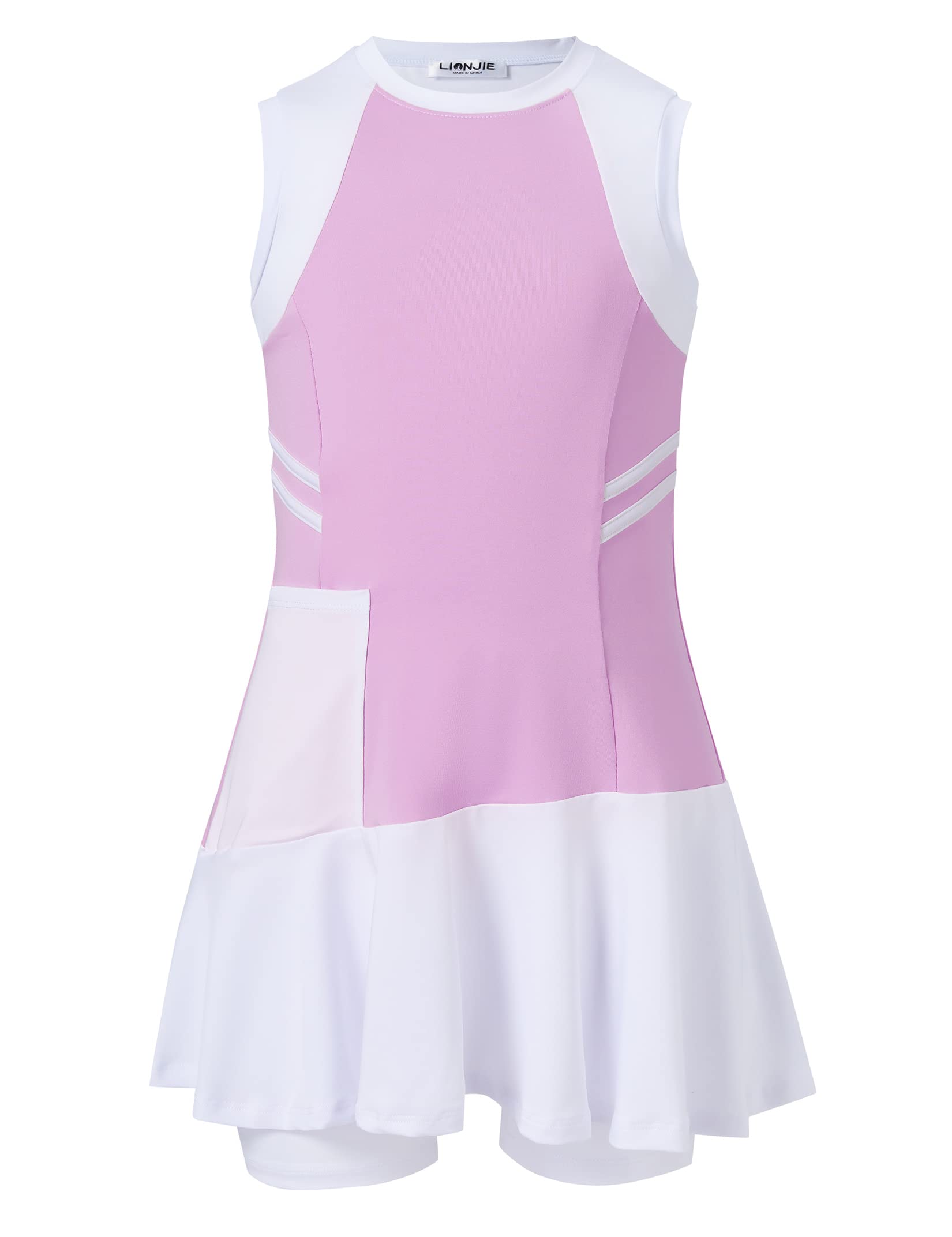Girls Sleeveless Tennis Golf Sport Dress Outfit Athletic Pleated Skirt Sets with Built-in Shorts Pockets 3-12 Years