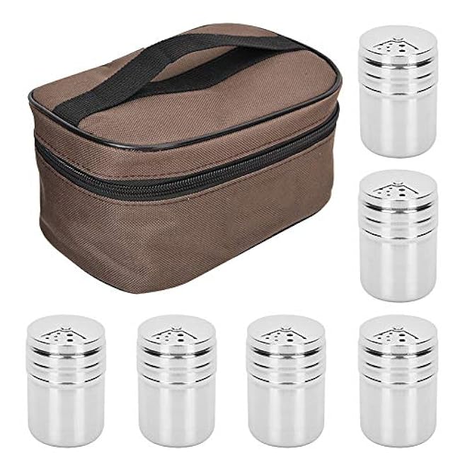 Stainless Steel Seasoning Jar Salt Pot Kitchen Seasoning Can with Storage Bag Outdoor Camping BBQ Essential Tool for Home Kitchen and Outdoor Activities Material Oxford Cloth and