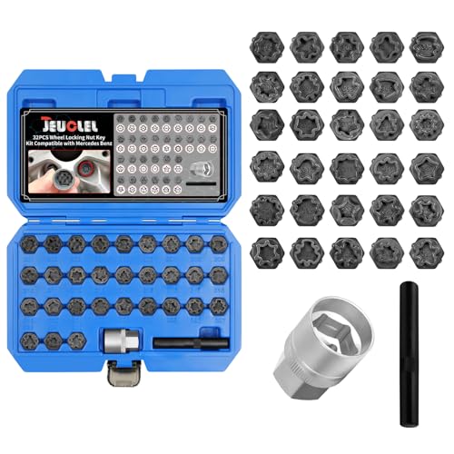 JEUCLEL 32PCS Wheel Locking Nut Key Kit - Compatible with Mercedes Benz Anti-Theft Lug Nut Removal Tool