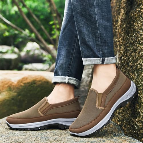 Men's Arch Support Slip-on Canvas Loafers,Casual Orthopedic Sneakers Flats Walking Boat Shoes 7