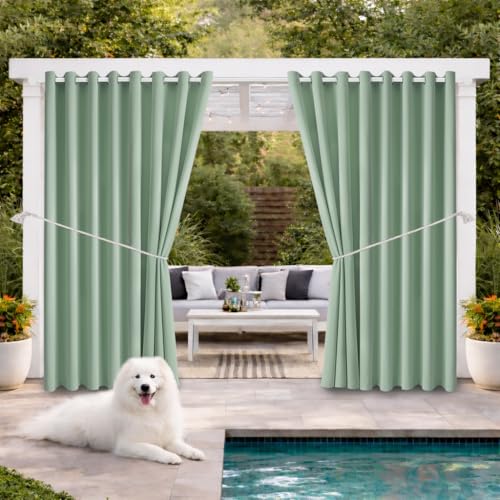 Waterproof Outdoor Curtain W105 x L84 - Grommet Top Sunlight Blocking Window Treatment Drapes Blackout Curtains for Home Bedroom Living Room Outdoor Patio Porch Gazebo (Sage Green, 2 Panels)