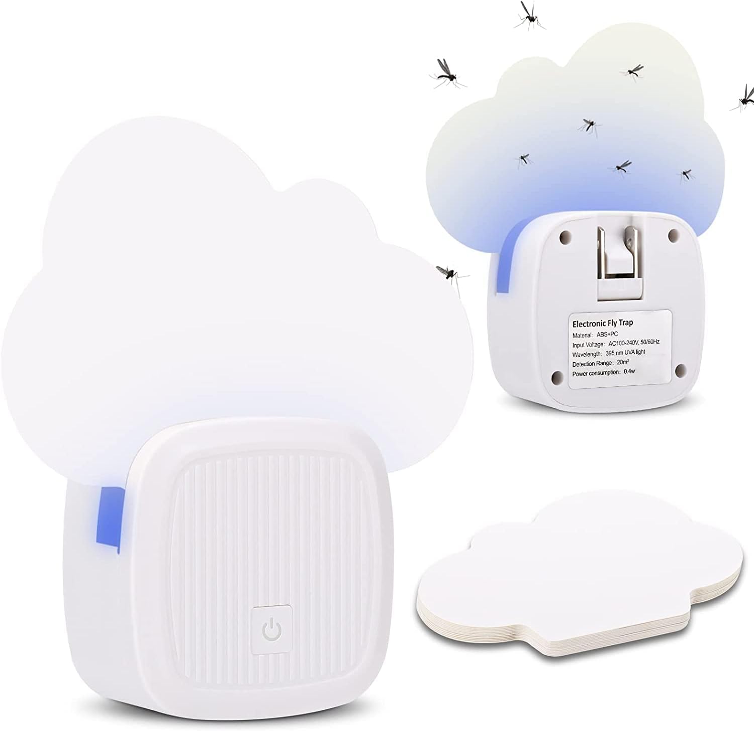 [2-Pack] Fly Insect Trap Indoor Gnat Moth Catcher Plug-in Mosquito Killer Fly Insect Tapper with Night Light UV Attractant Catcher for Home Office White