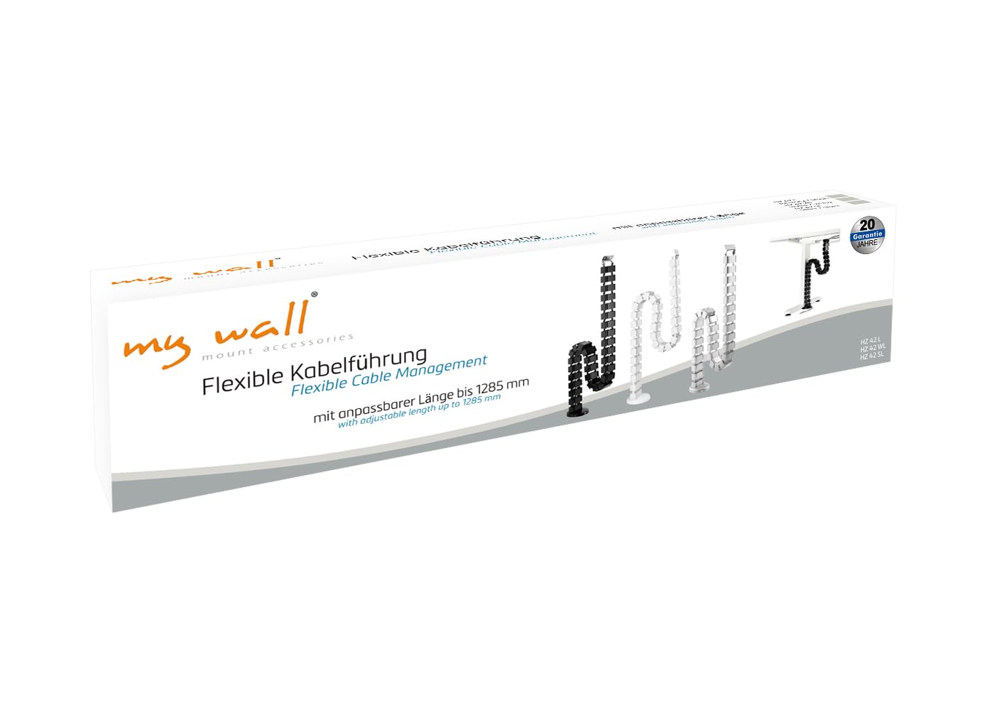 mywall Prowadnica kabla HZ42L o długości do 1285 mm, zarządzanie kablami do biurka z mocowaniem śrub, kanał kablowy okrągły, 4-drożny system kanałowy z modułową strukturą wirową