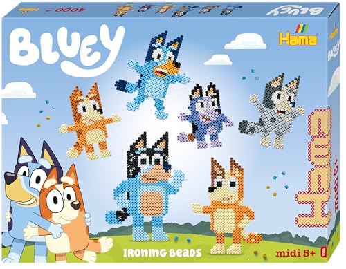 HAMA – Coffret perles à repasser Bluey – 4000 perles midi 5 mm – 2 plaques carrées, modèles personnages Bluey et papier – Loisirs créatifs enfants...
