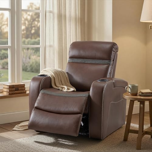 Sillón reclinable cuero sintético marrón claro miniatura 2