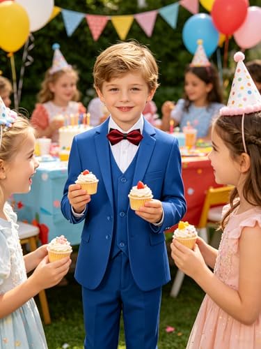 Image of Boys' Formal Suit 5 Piece Slim Fit Suits for Boy Kids Tuxedo Toddler Wedding Ring Bearer Outfit Teen Communion Dress