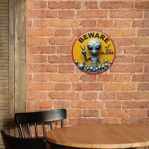 Panneau humoristique rétro en métal avec inscription « Beware of the Aliens » - Décoration murale vintage pour maison, bar, café, poster en métal - 20,3 x 20,3 cm – vue 6