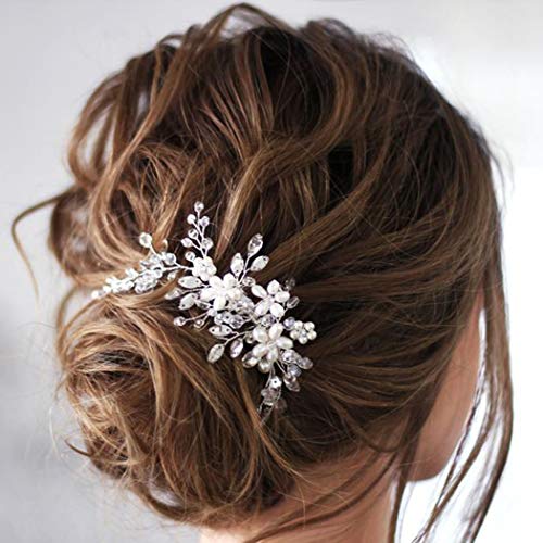 Unicra Bride Flower Wedding Hair Comb Crystal Bridal Silver Side Comb Pearl Hair Accessorie For Women And Girls (A-Silver) #TOP7